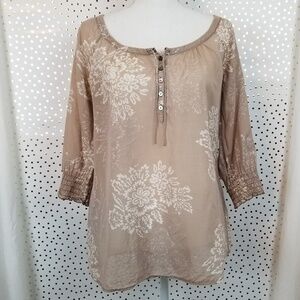 Joie | Semi-Sheer Beige Peasant Top | Small